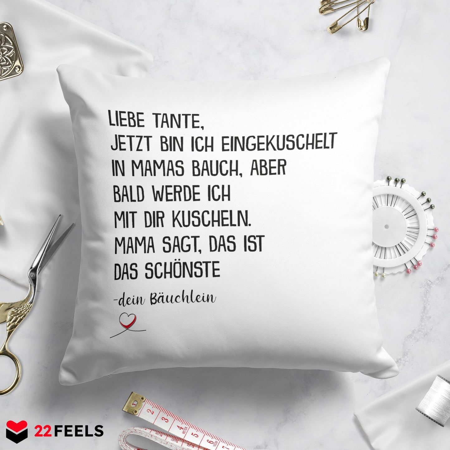 22Feels® Du Wirst Tante Frauen Schwangerschaft Geschenk - Kissen mit Spruch (Weiss 40x40cm)-Kissen Weiss 40x40-22Feels