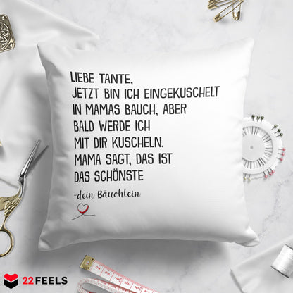 22Feels® Du Wirst Tante Frauen Schwangerschaft Geschenk - Kissen mit Spruch (Weiss 40x40cm)-Kissen Weiss 40x40-22Feels