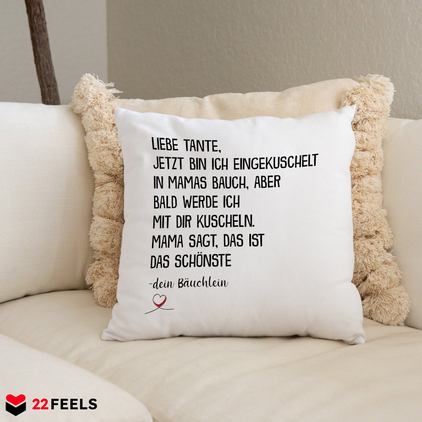 22Feels® Du Wirst Tante Frauen Schwangerschaft Geschenk - Kissen mit Spruch (Weiss 40x40cm)-Kissen Weiss 40x40-22Feels