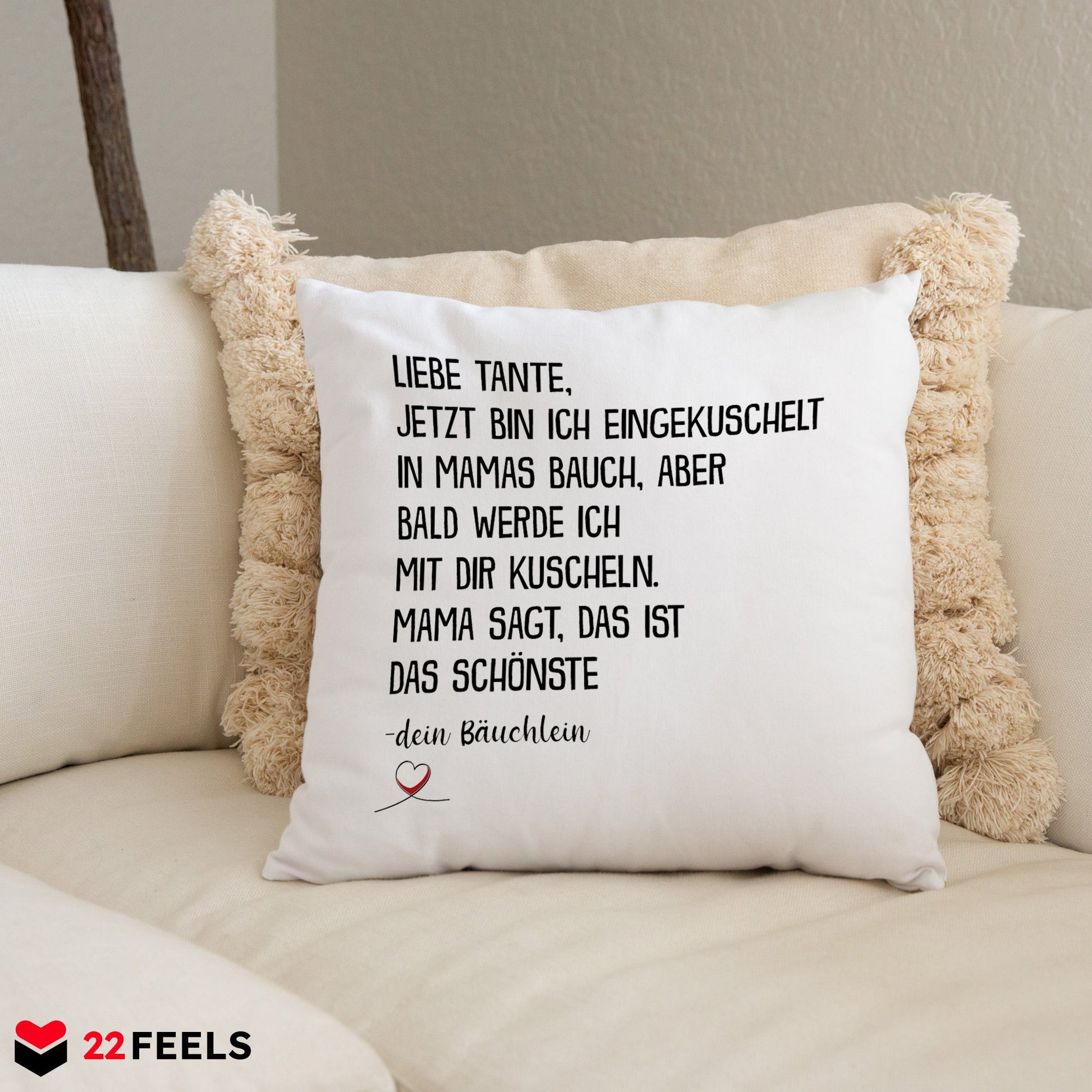 22Feels® Du Wirst Tante Frauen Schwangerschaft Geschenk - Kissen mit Spruch (Weiss 40x40cm)-Kissen Weiss 40x40-22Feels