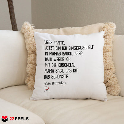 22Feels® Du Wirst Tante Frauen Schwangerschaft Geschenk - Kissen mit Spruch (Weiss 40x40cm)-Kissen Weiss 40x40-22Feels