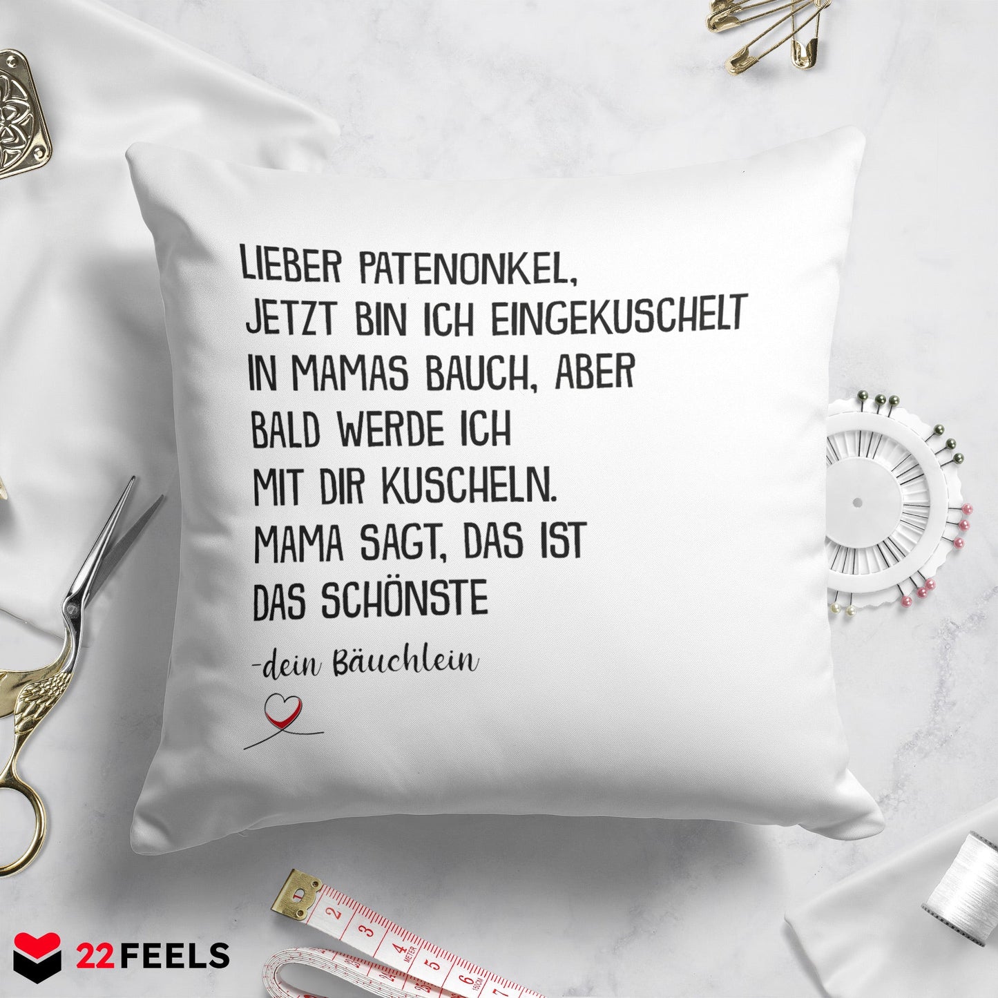 22Feels® Du Wirst Patenonkel Männer Schwangerschaft Geschenk - Kissen mit Spruch (Weiss 40x40cm)-Kissen Weiss 40x40-22Feels