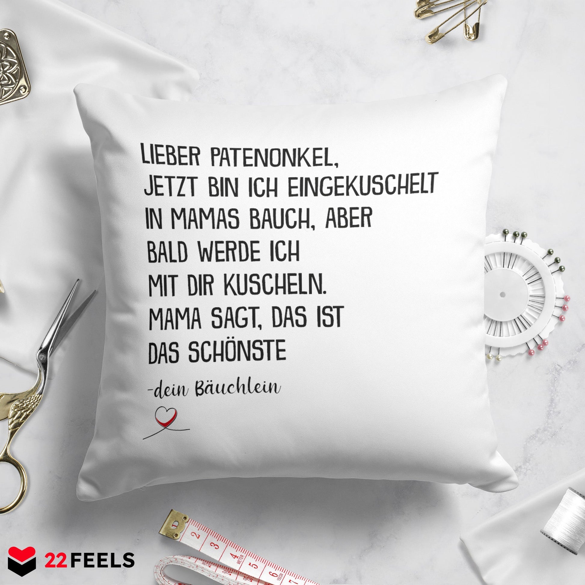 22Feels® Du Wirst Patenonkel Männer Schwangerschaft Geschenk - Kissen mit Spruch (Weiss 40x40cm)-Kissen Weiss 40x40-22Feels
