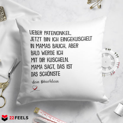 22Feels® Du Wirst Patenonkel Männer Schwangerschaft Geschenk - Kissen mit Spruch (Weiss 40x40cm)-Kissen Weiss 40x40-22Feels