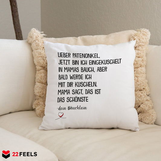 22Feels® Du Wirst Patenonkel Männer Schwangerschaft Geschenk - Kissen mit Spruch (Weiss 40x40cm)-Kissen Weiss 40x40-22Feels
