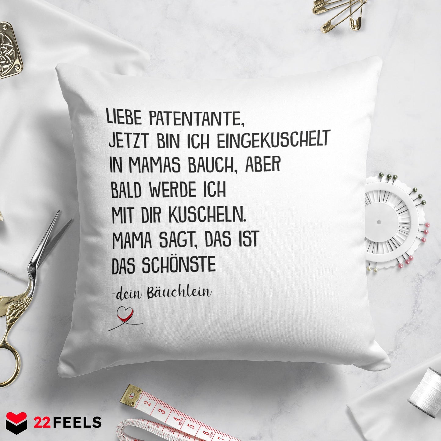 22Feels® Du Wirst Patentante Frauen Schwangerschaft Geschenk - Kissen mit Spruch (Weiss 40x40cm)-Kissen Weiss 40x40-22Feels