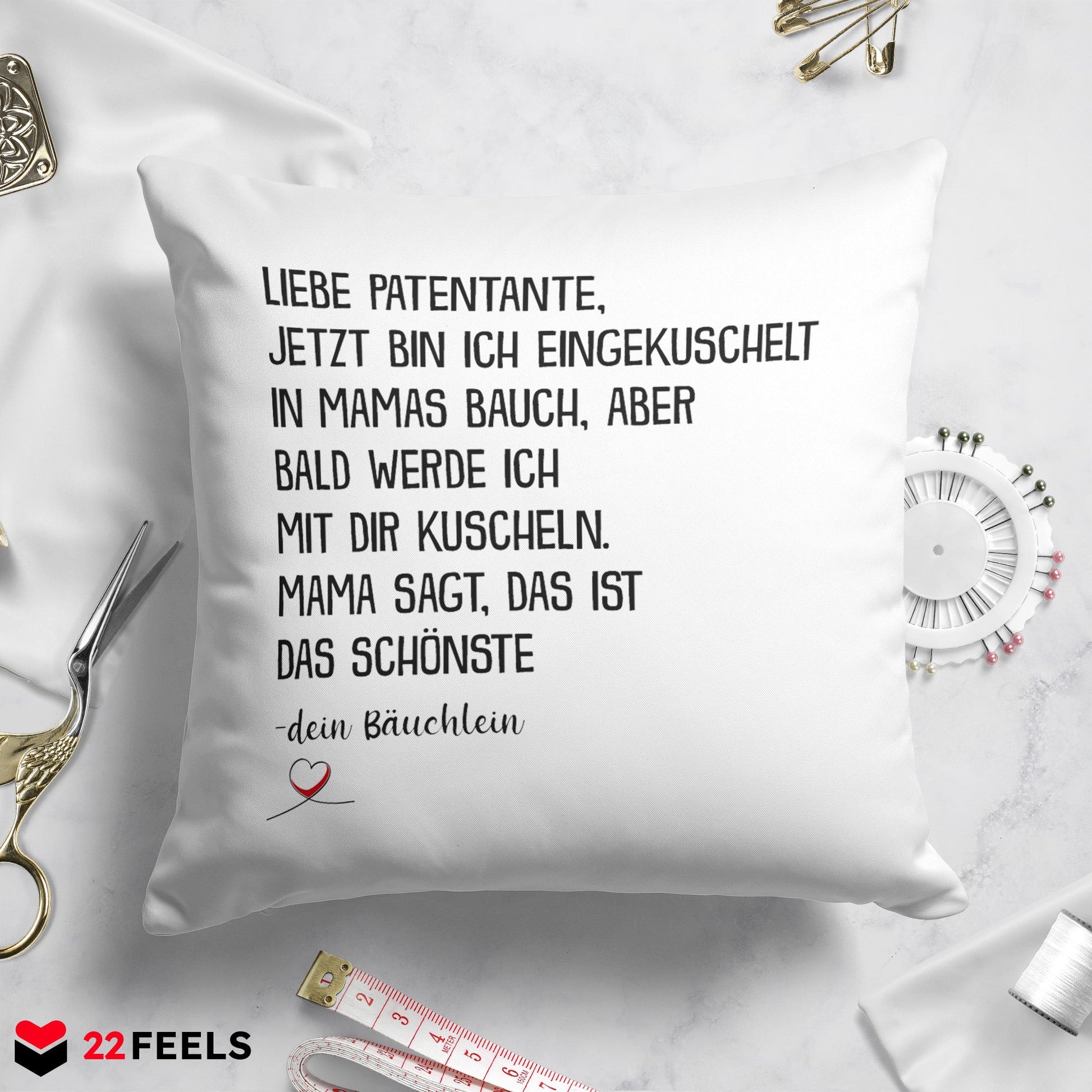 22Feels® Du Wirst Patentante Frauen Schwangerschaft Geschenk - Kissen mit Spruch (Weiss 40x40cm)-Kissen Weiss 40x40-22Feels