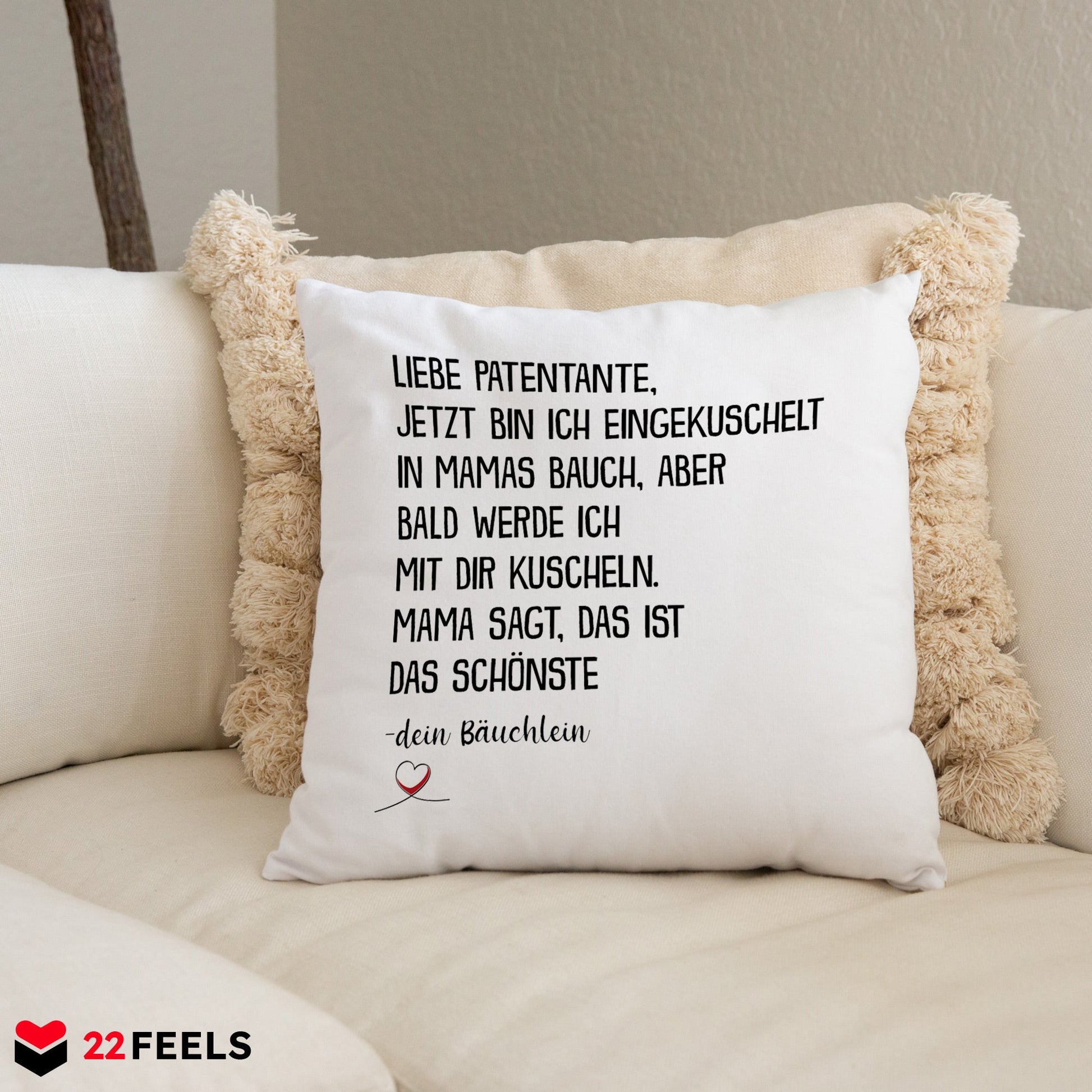 22Feels® Du Wirst Patentante Frauen Schwangerschaft Geschenk - Kissen mit Spruch (Weiss 40x40cm)-Kissen Weiss 40x40-22Feels