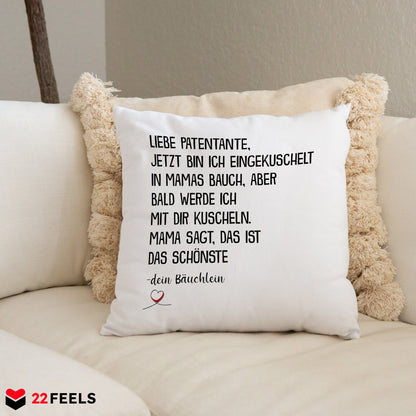 22Feels® Du Wirst Patentante Frauen Schwangerschaft Geschenk - Kissen mit Spruch (Weiss 40x40cm)-Kissen Weiss 40x40-22Feels