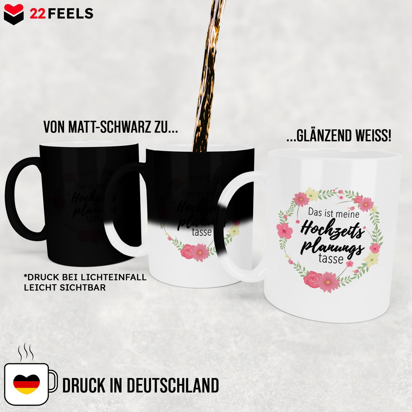 22Feels® Geschenk zur Verlobung - Zaubertasse mit Spruch (Matt-Schwarz und Weiss, 320ml)-Farbwechsel Tasse Matt 320ml-22Feels