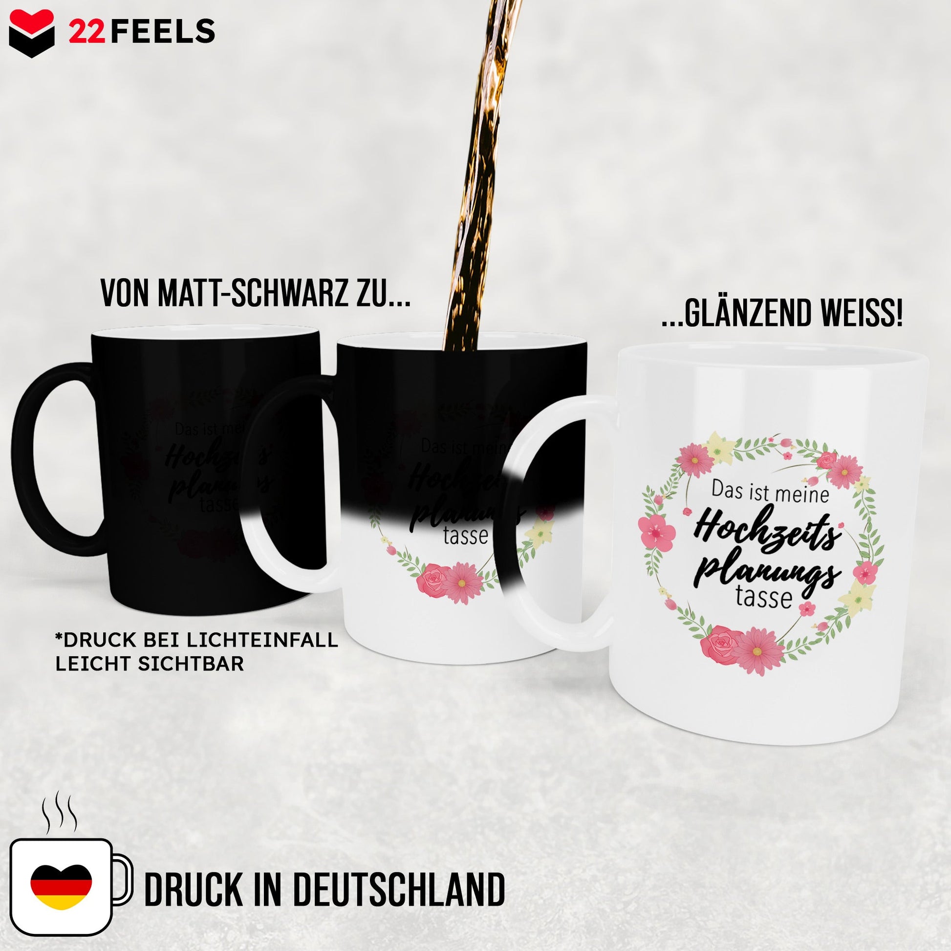 22Feels® Geschenk zur Verlobung - Zaubertasse mit Spruch (Matt-Schwarz und Weiss, 320ml)-Farbwechsel Tasse Matt 320ml-22Feels