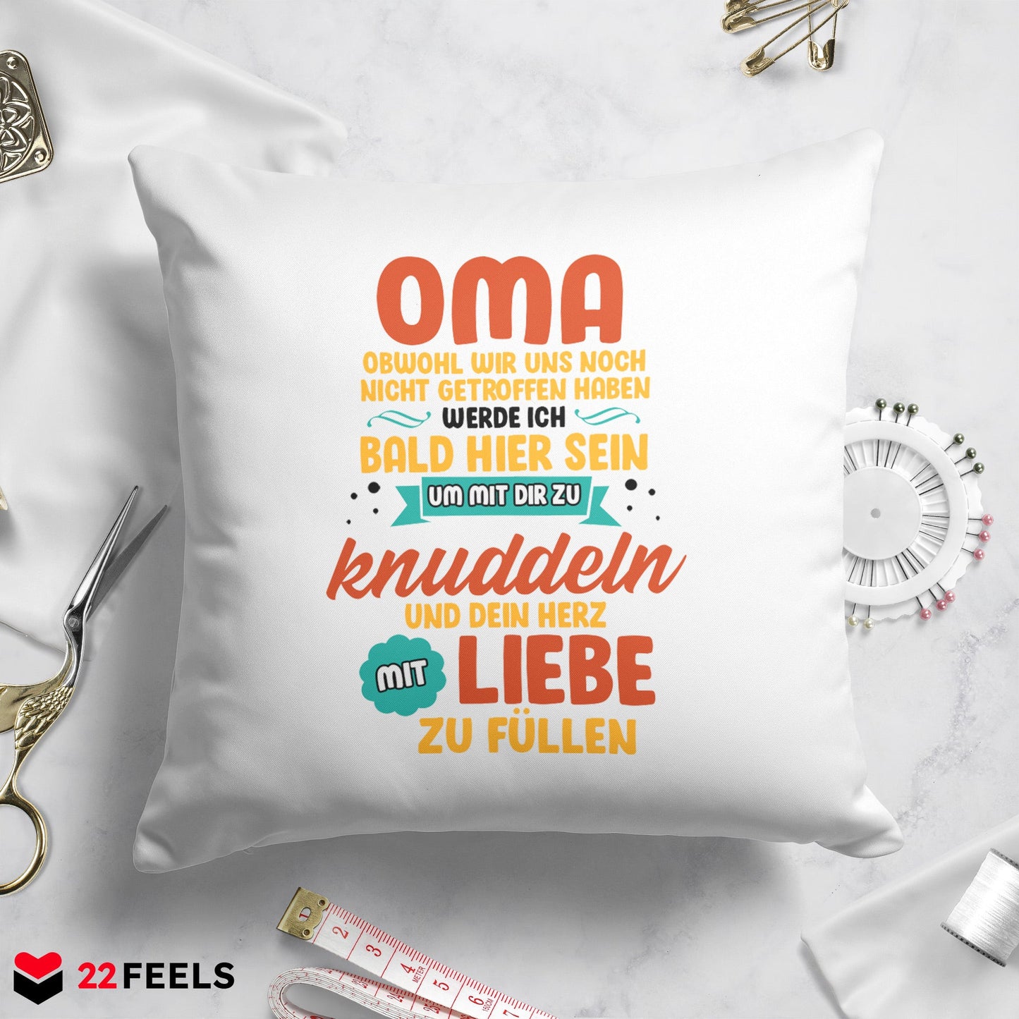 22Feels® Du Wirst Oma Frauen Schwangerschaft Geschenk für werdende Grossmütter - Kissen mit Spruch (Weiss 40x40cm)-Kissen Weiss 40x40-22Feels