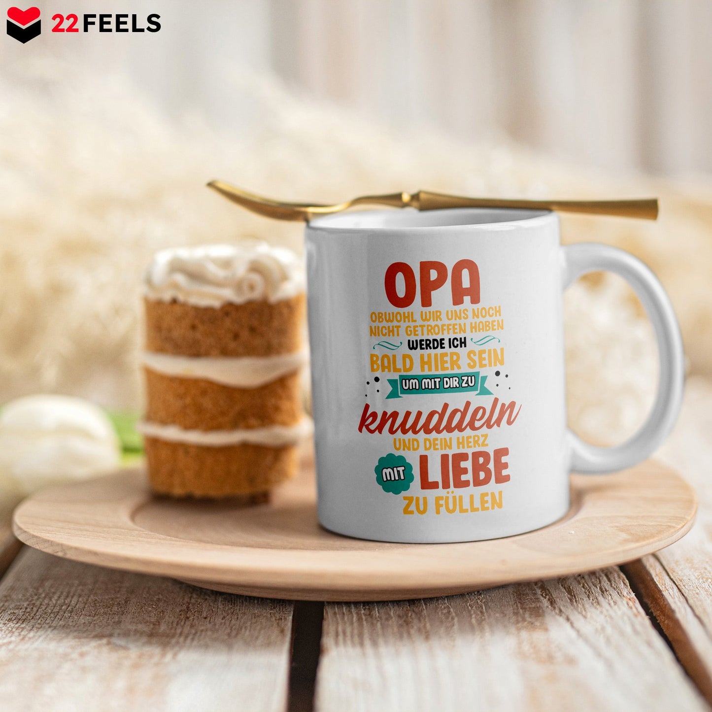22Feels® Geschenk für werdende Grossväter - Du Wirst Opa Tasse mit Spruch: Obwohl wir uns noch nicht getroffen haben (Weiss, 320ml)-Weisse Tasse 320ml-22Feels