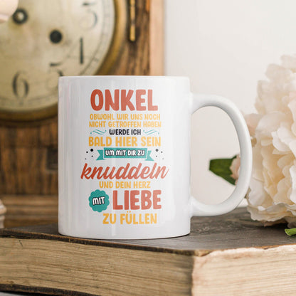 22Feels® Geschenk für werdende Onkel - Du Wirst Onkel Tasse mit Spruch: Obwohl wir uns noch nicht getroffen haben (Weiss, 320ml)-Weisse Tasse 320ml-22Feels