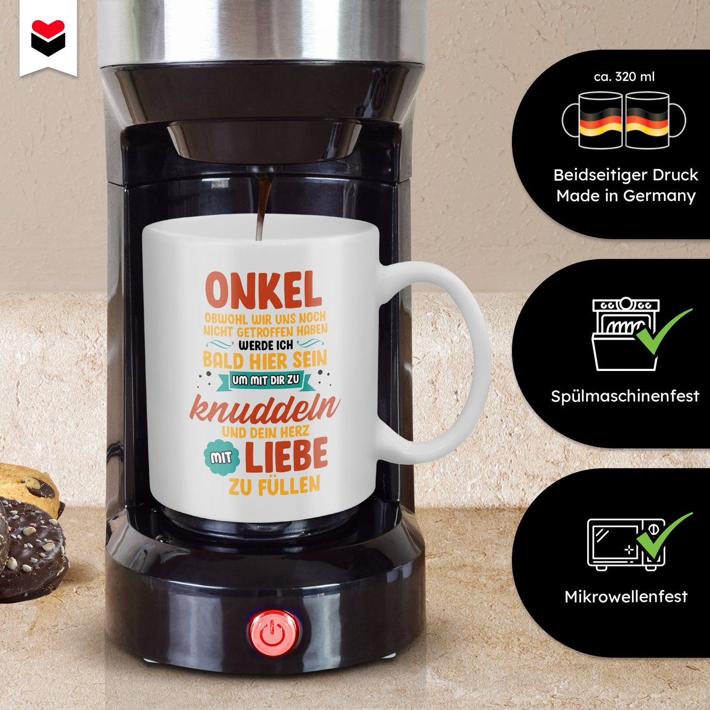 22Feels® Geschenk für werdende Onkel - Du Wirst Onkel Tasse mit Spruch: Obwohl wir uns noch nicht getroffen haben (Weiss, 320ml)-Weisse Tasse 320ml-22Feels