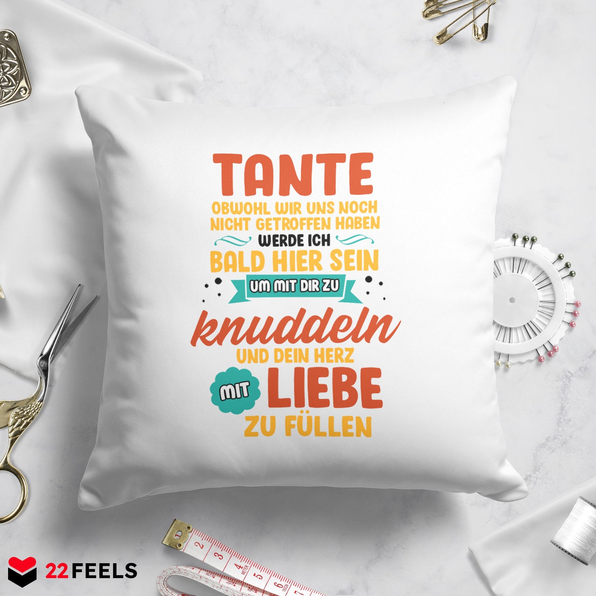 22Feels® Du Wirst Tante Frauen Schwangerschaft Geschenk - Kissen mit Spruch (Weiss 40x40cm)-Kissen Weiss 40x40-22Feels