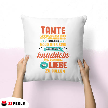 22Feels® Du Wirst Tante Frauen Schwangerschaft Geschenk - Kissen mit Spruch (Weiss 40x40cm)-Kissen Weiss 40x40-22Feels