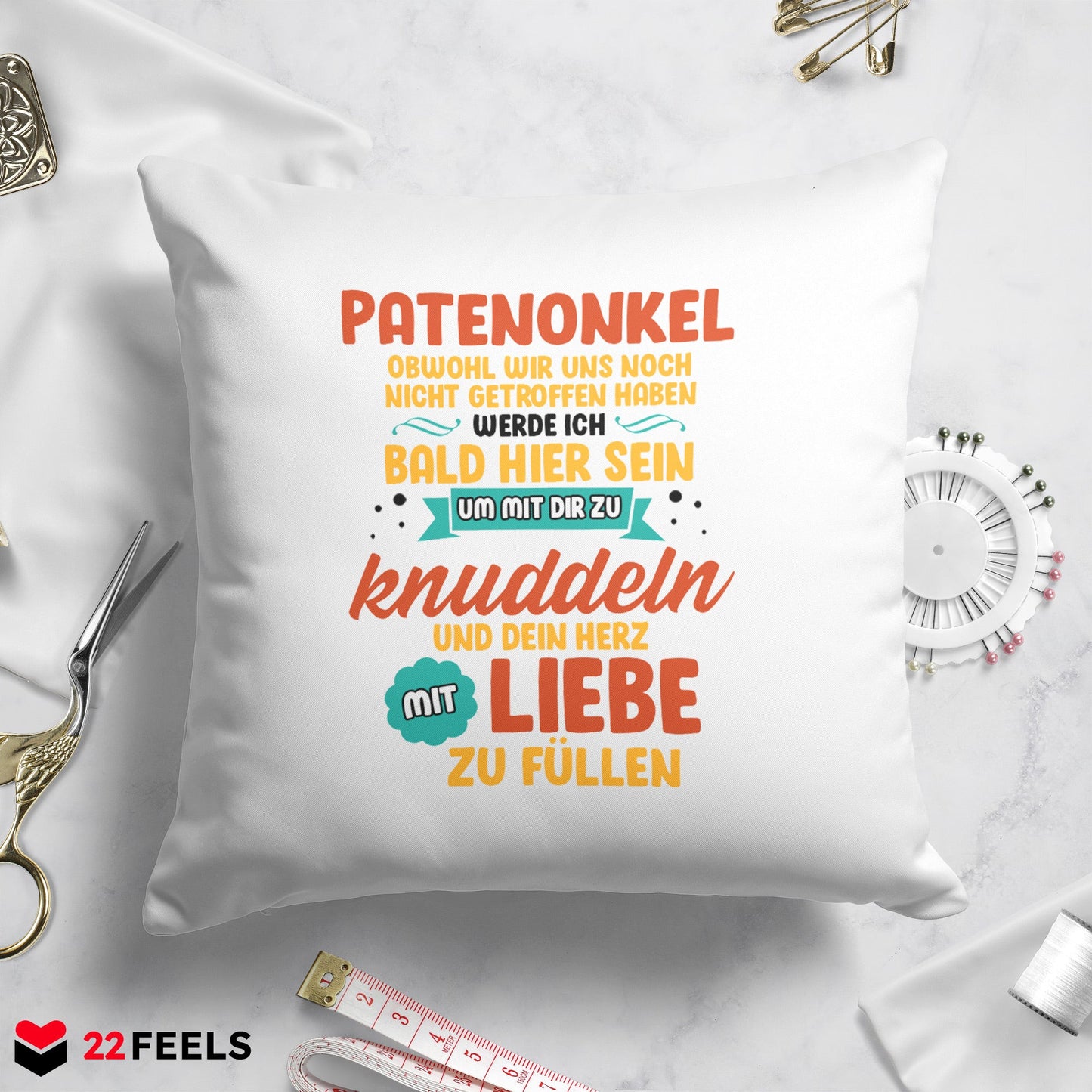 22Feels® Du Wirst Patenonkel Männer Schwangerschaft Geschenk - Kissen mit Spruch (Weiss 40x40cm)-Kissen Weiss 40x40-22Feels
