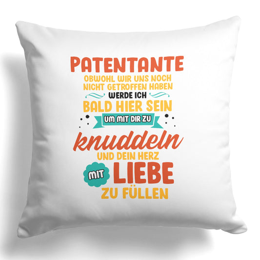 22Feels® Du Wirst Patentante Frauen Schwangerschaft Geschenk - Kissen mit Spruch (Weiss 40x40cm)-Kissen Weiss 40x40-22Feels