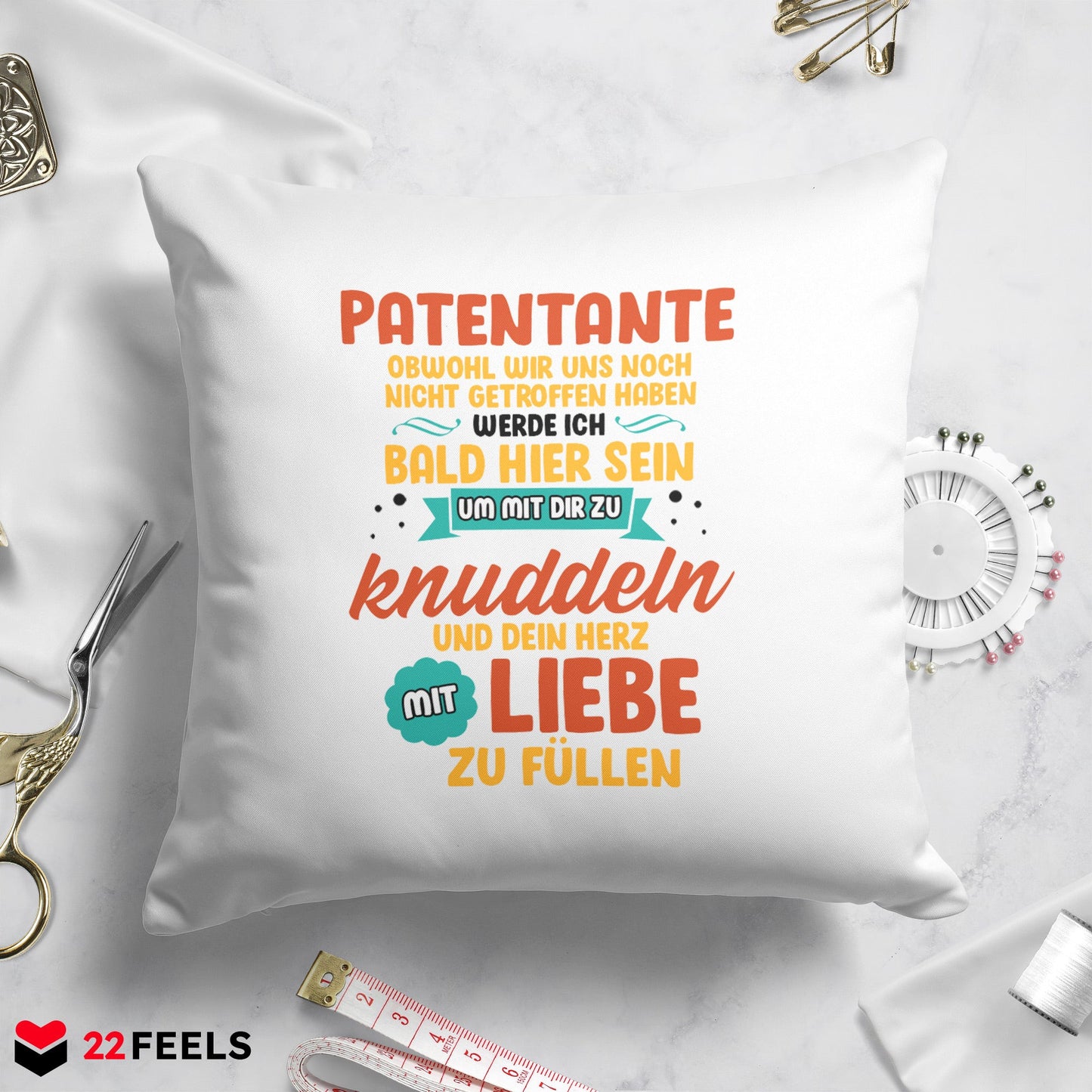 22Feels® Du Wirst Patentante Frauen Schwangerschaft Geschenk - Kissen mit Spruch (Weiss 40x40cm)-Kissen Weiss 40x40-22Feels