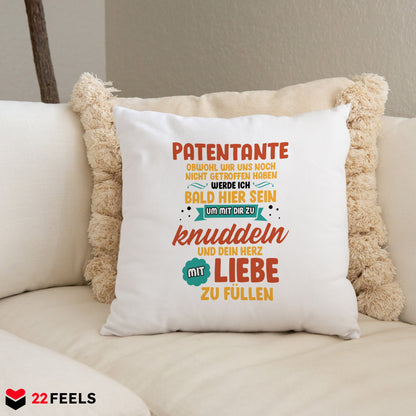 22Feels® Du Wirst Patentante Frauen Schwangerschaft Geschenk - Kissen mit Spruch (Weiss 40x40cm)-Kissen Weiss 40x40-22Feels