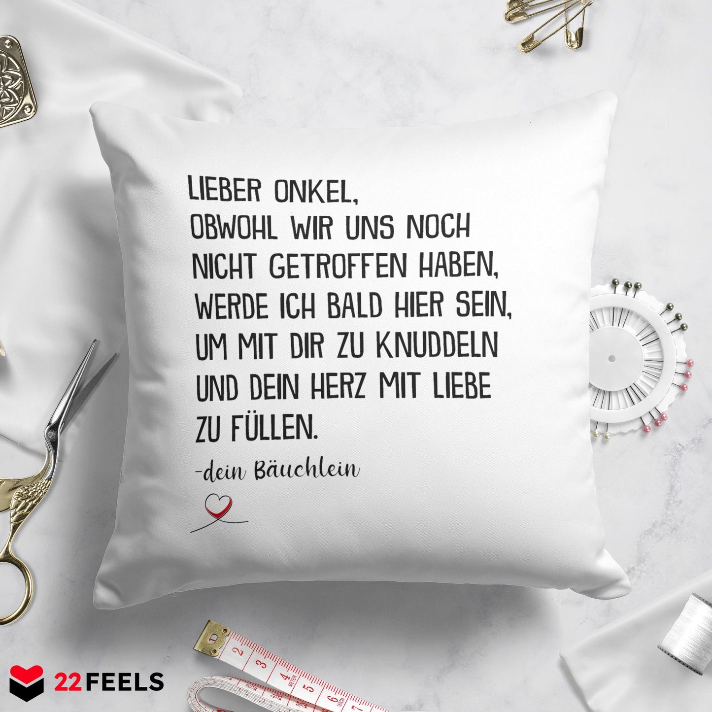 22Feels® Du Wirst Onkel Männer Schwangerschaft Geschenk - Kissen mit Spruch (Weiss 40x40cm)-Kissen Weiss 40x40-22Feels