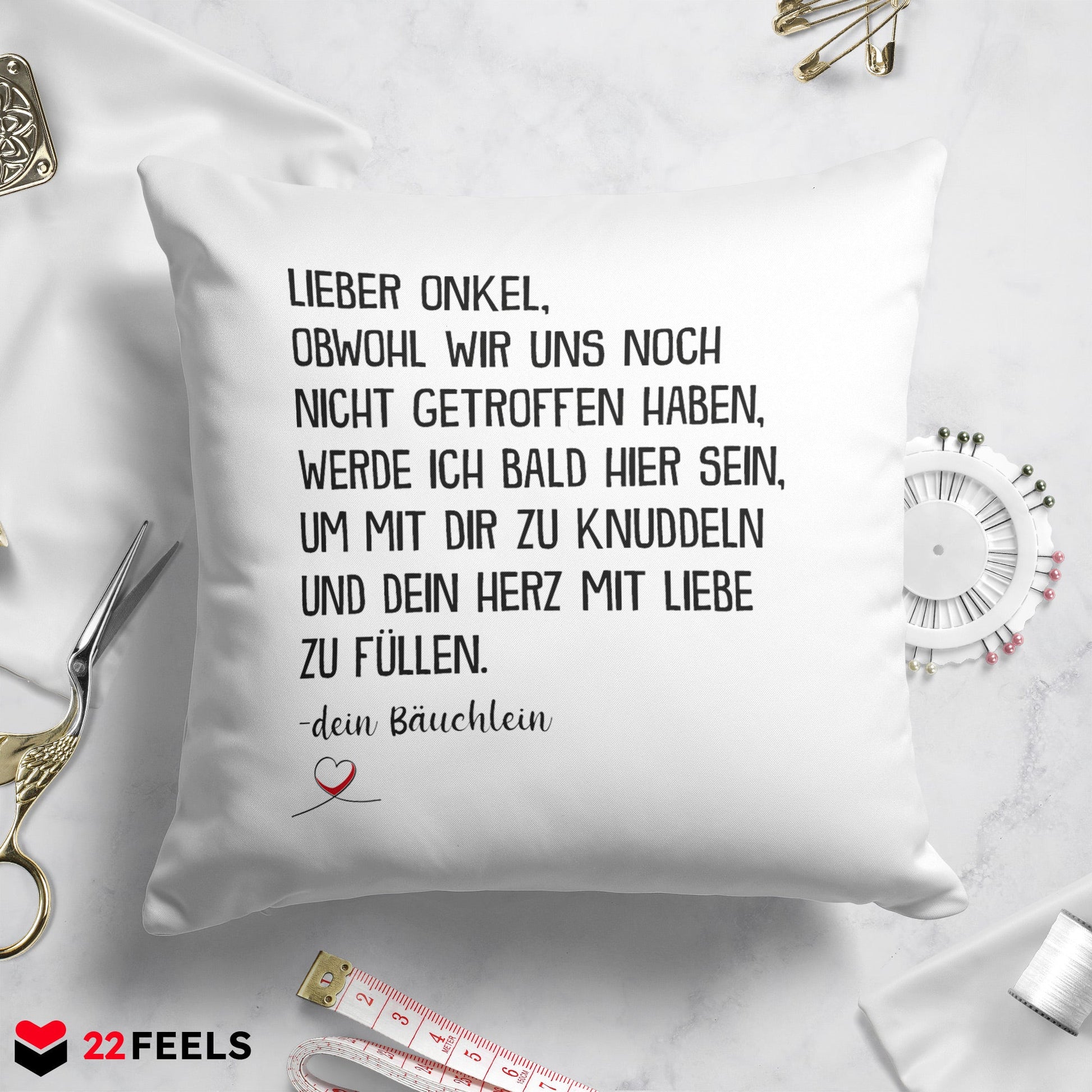 22Feels® Du Wirst Onkel Männer Schwangerschaft Geschenk - Kissen mit Spruch (Weiss 40x40cm)-Kissen Weiss 40x40-22Feels