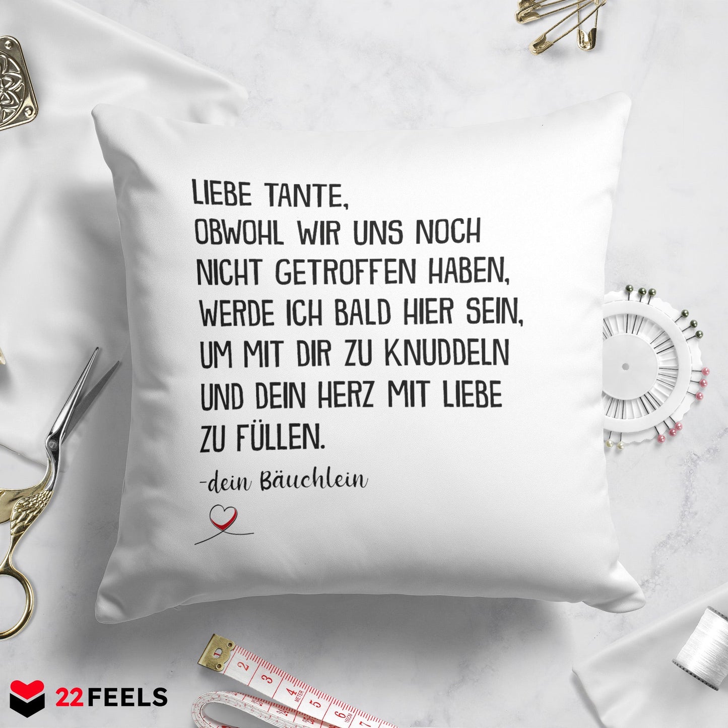 22Feels® Du Wirst Tante Frauen Schwangerschaft Geschenk - Kissen mit Spruch (Weiss 40x40cm)-Kissen Weiss 40x40-22Feels