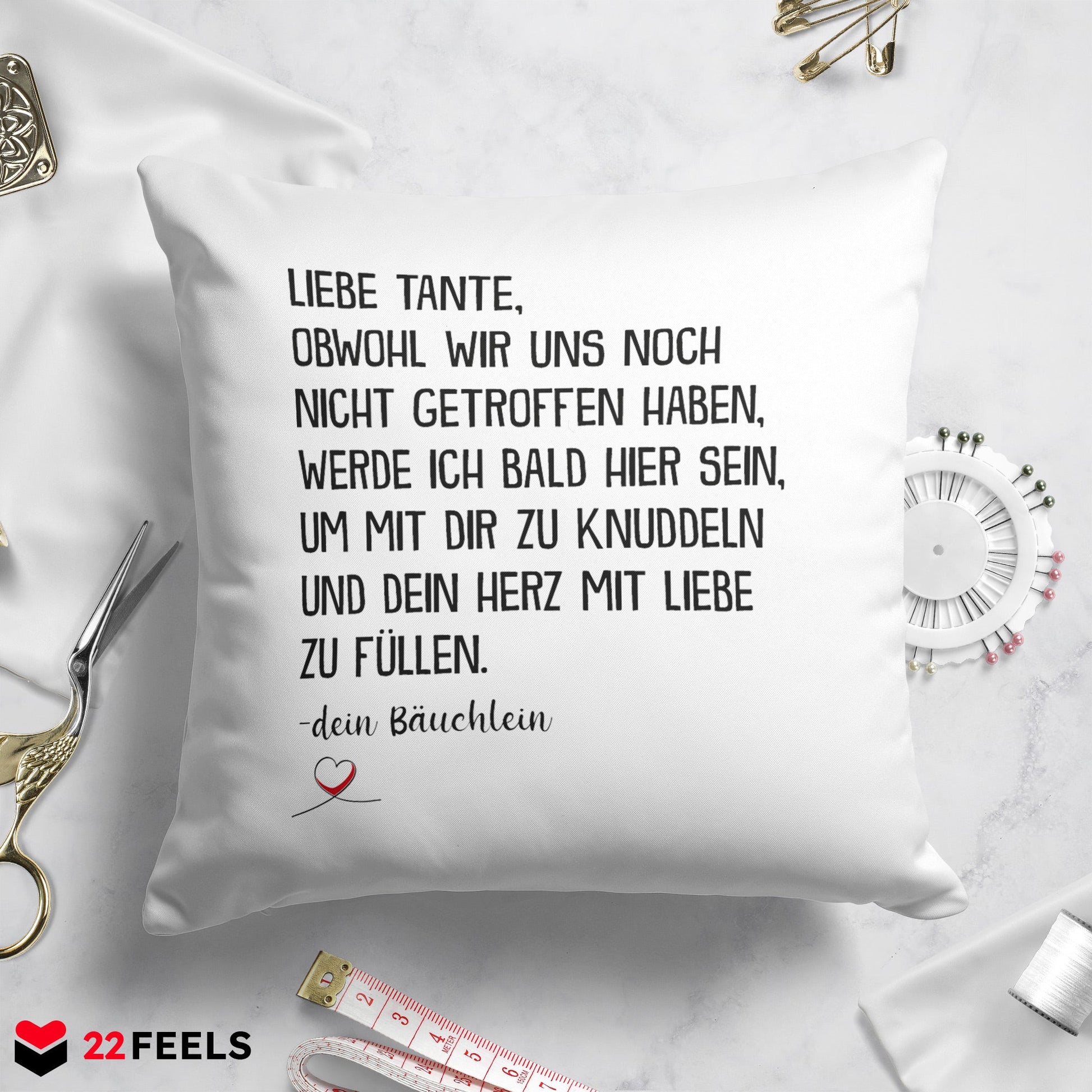 22Feels® Du Wirst Tante Frauen Schwangerschaft Geschenk - Kissen mit Spruch (Weiss 40x40cm)-Kissen Weiss 40x40-22Feels