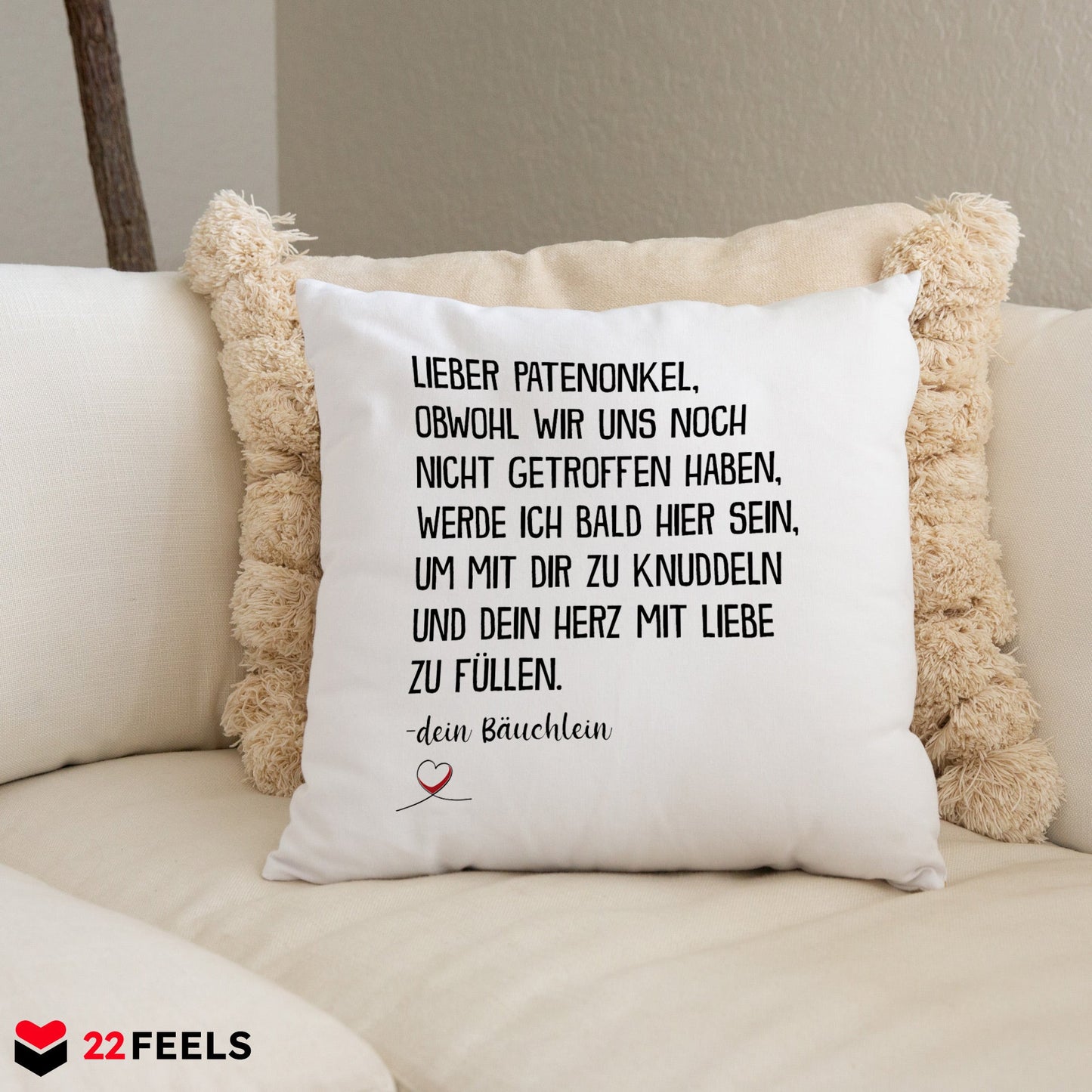 22Feels® Du Wirst Patenonkel Männer Schwangerschaft Geschenk - Kissen mit Spruch (Weiss 40x40cm)-Kissen Weiss 40x40-22Feels