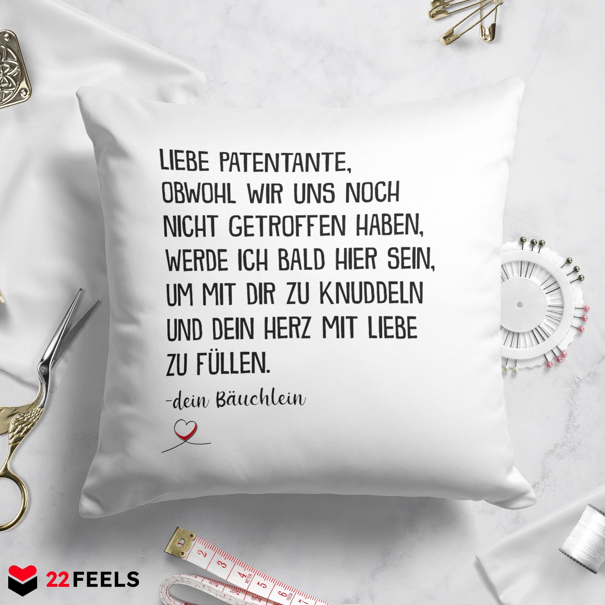 22Feels® Du Wirst Patentante Frauen Schwangerschaft Geschenk - Kissen mit Spruch (Weiss 40x40cm)-Kissen Weiss 40x40-22Feels
