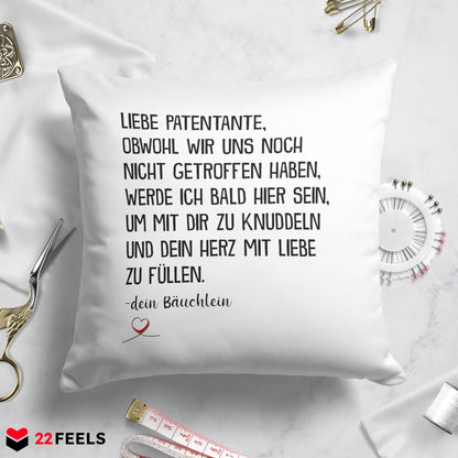 22Feels® Du Wirst Patentante Frauen Schwangerschaft Geschenk - Kissen mit Spruch (Weiss 40x40cm)-Kissen Weiss 40x40-22Feels