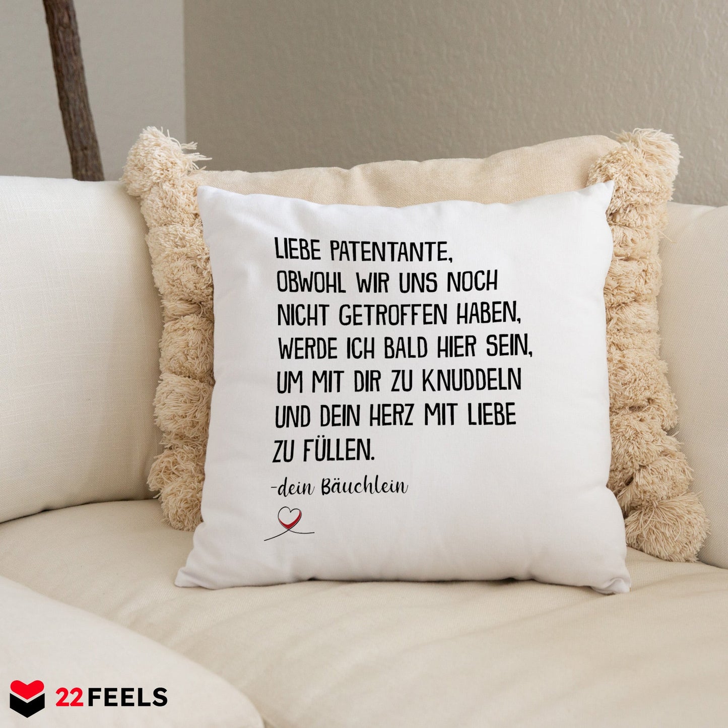 22Feels® Du Wirst Patentante Frauen Schwangerschaft Geschenk - Kissen mit Spruch (Weiss 40x40cm)-Kissen Weiss 40x40-22Feels