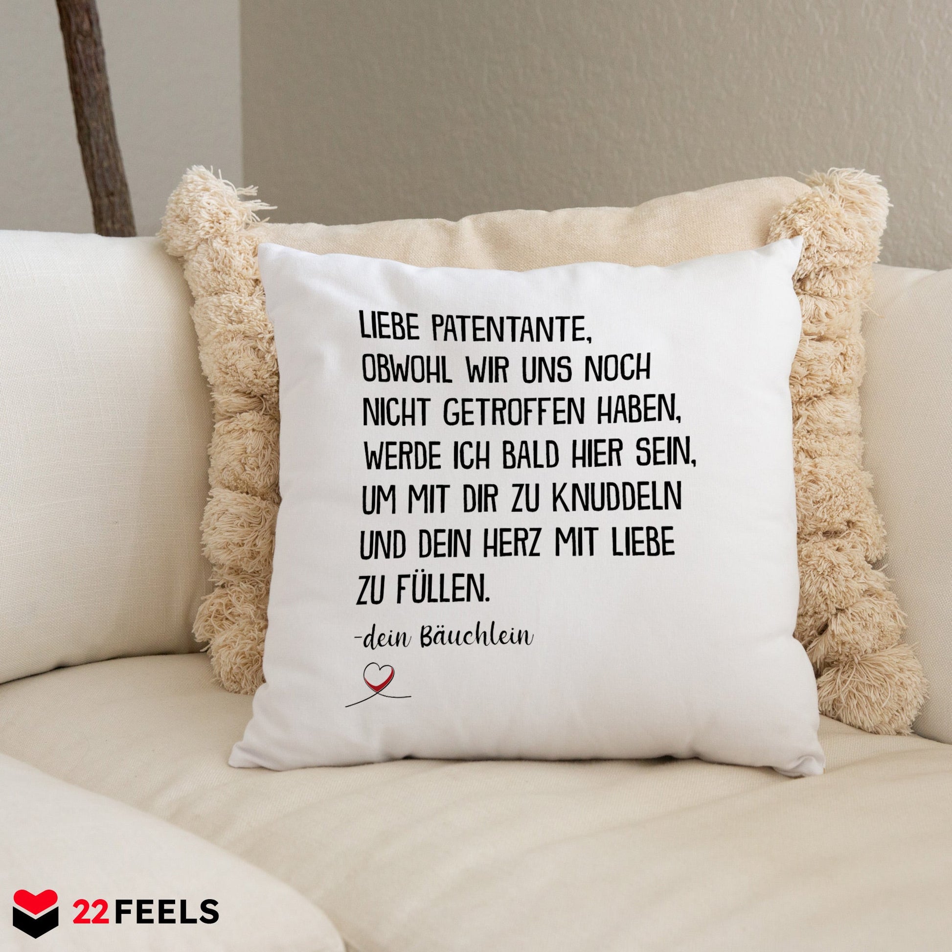 22Feels® Du Wirst Patentante Frauen Schwangerschaft Geschenk - Kissen mit Spruch (Weiss 40x40cm)-Kissen Weiss 40x40-22Feels