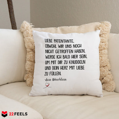 22Feels® Du Wirst Patentante Frauen Schwangerschaft Geschenk - Kissen mit Spruch (Weiss 40x40cm)-Kissen Weiss 40x40-22Feels