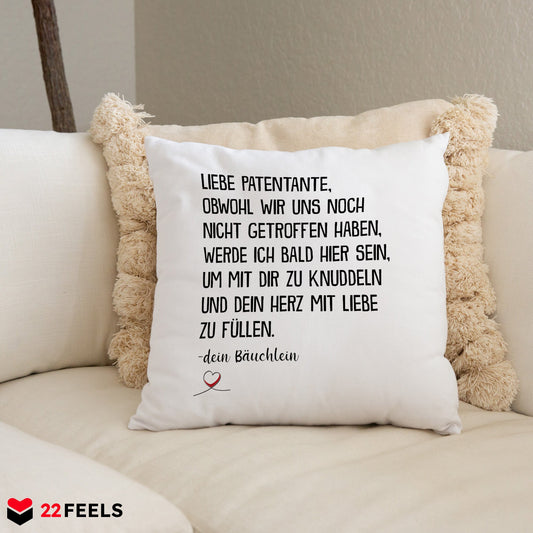 22Feels® Du Wirst Patentante Frauen Schwangerschaft Geschenk - Kissen mit Spruch (Weiss 40x40cm)-Kissen Weiss 40x40-22Feels