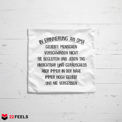 22Feels® In Erinnerung an Oma Kondolenzgeschenk - Einhorn Kissen mit Spruch (Weiss 40x40cm)-Kissen Weiss 40x40-22Feels