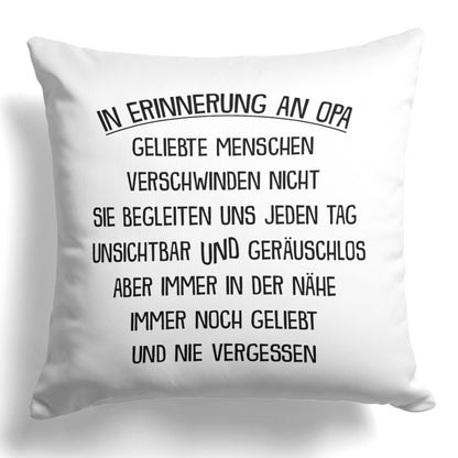 22Feels® In Erinnerung an Opa Kondolenzgeschenk - Einhorn Kissen mit Spruch (Weiss 40x40cm)-Kissen Weiss 40x40-22Feels
