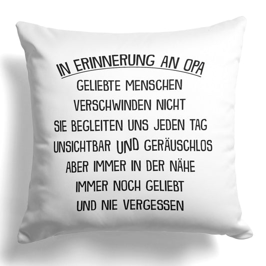 22Feels® In Erinnerung an Opa Kondolenzgeschenk - Einhorn Kissen mit Spruch (Weiss 40x40cm)-Kissen Weiss 40x40-22Feels