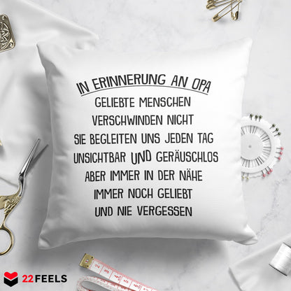 22Feels® In Erinnerung an Opa Kondolenzgeschenk - Einhorn Kissen mit Spruch (Weiss 40x40cm)-Kissen Weiss 40x40-22Feels