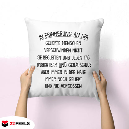 22Feels® In Erinnerung an Opa Kondolenzgeschenk - Einhorn Kissen mit Spruch (Weiss 40x40cm)-Kissen Weiss 40x40-22Feels