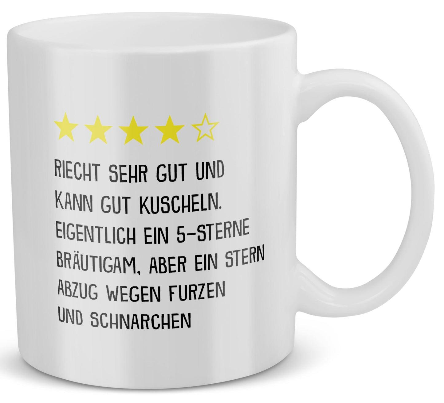 22Feels® Bräutigam Geschenk zur Hochzeit - Tasse mit Spruch: 4 Sterne Bräutigam (Weiss, 320ml)-Weisse Tasse 320ml-22Feels