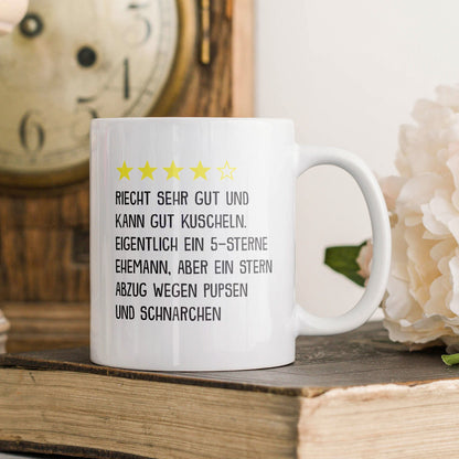 22Feels® Ehemann Geschenk zum Hochzeitstag, Valentinstag etc. - Tasse mit Spruch: 4 Sterne Ehemann (Weiss, 320ml)-Weisse Tasse 320ml-22Feels