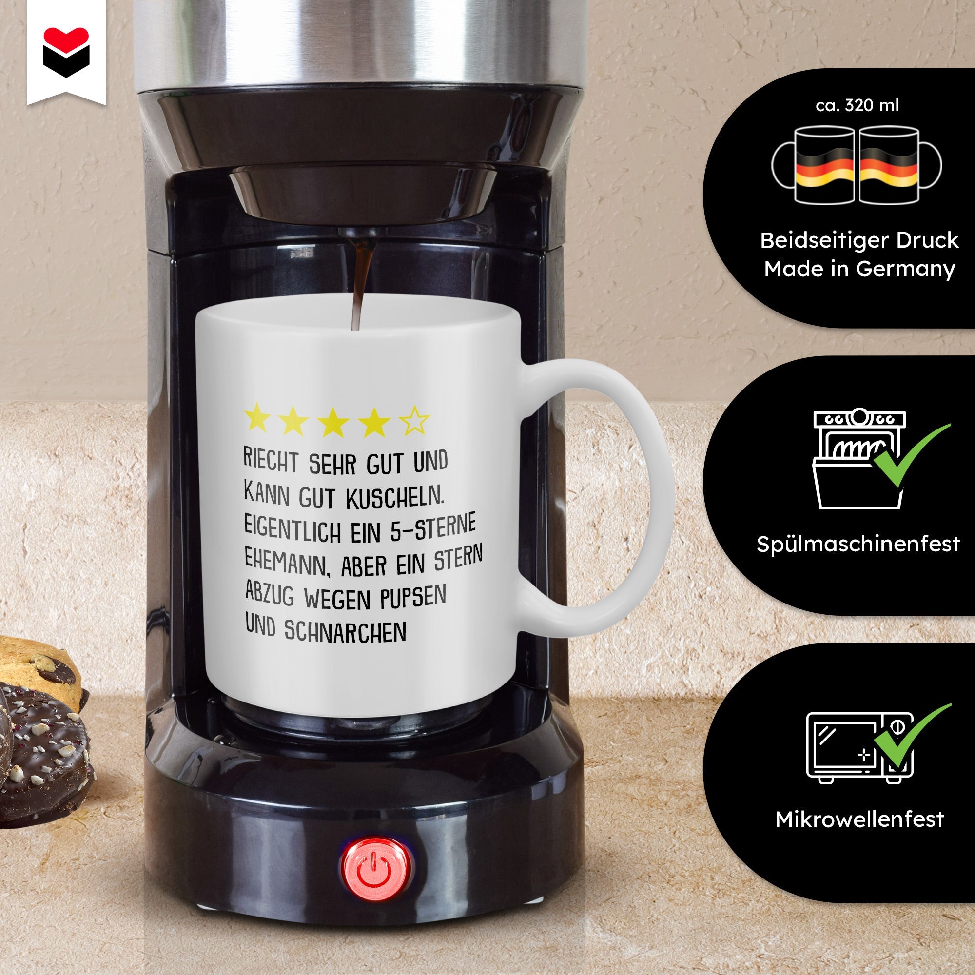 22Feels® Ehemann Geschenk zum Hochzeitstag, Valentinstag etc. - Tasse mit Spruch: 4 Sterne Ehemann (Weiss, 320ml)-Weisse Tasse 320ml-22Feels