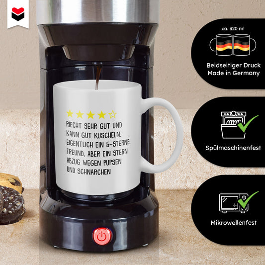 22Feels® Freund Geschenk zum Jahrestag, Valentinstag etc. - Tasse mit Spruch: 4 Sterne Freund (Weiss, 320ml)-Weisse Tasse 320ml-22Feels