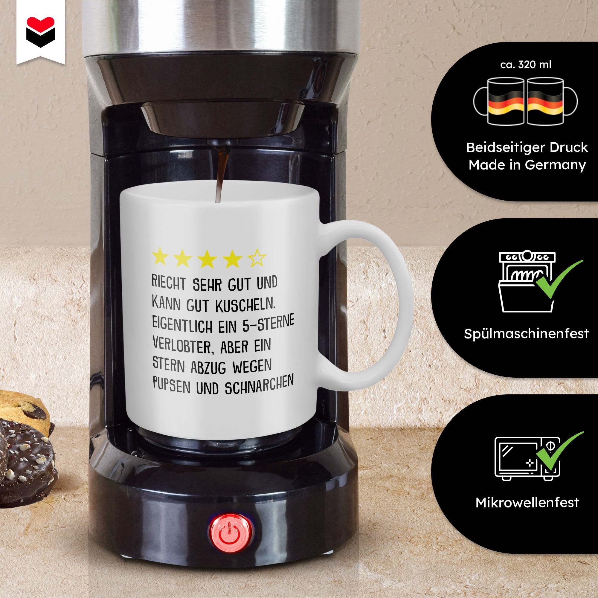 22Feels® Verlobter Geschenk - Tasse mit Spruch: 4 Sterne Verlobter (Weiss, 320ml)-Weisse Tasse 320ml-22Feels