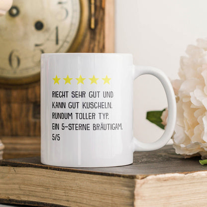 22Feels® Bräutigam Geschenk zur Hochzeit - Tasse mit Spruch: 5 Sterne Bräutigam (Weiss, 320ml)-Weisse Tasse 320ml-22Feels