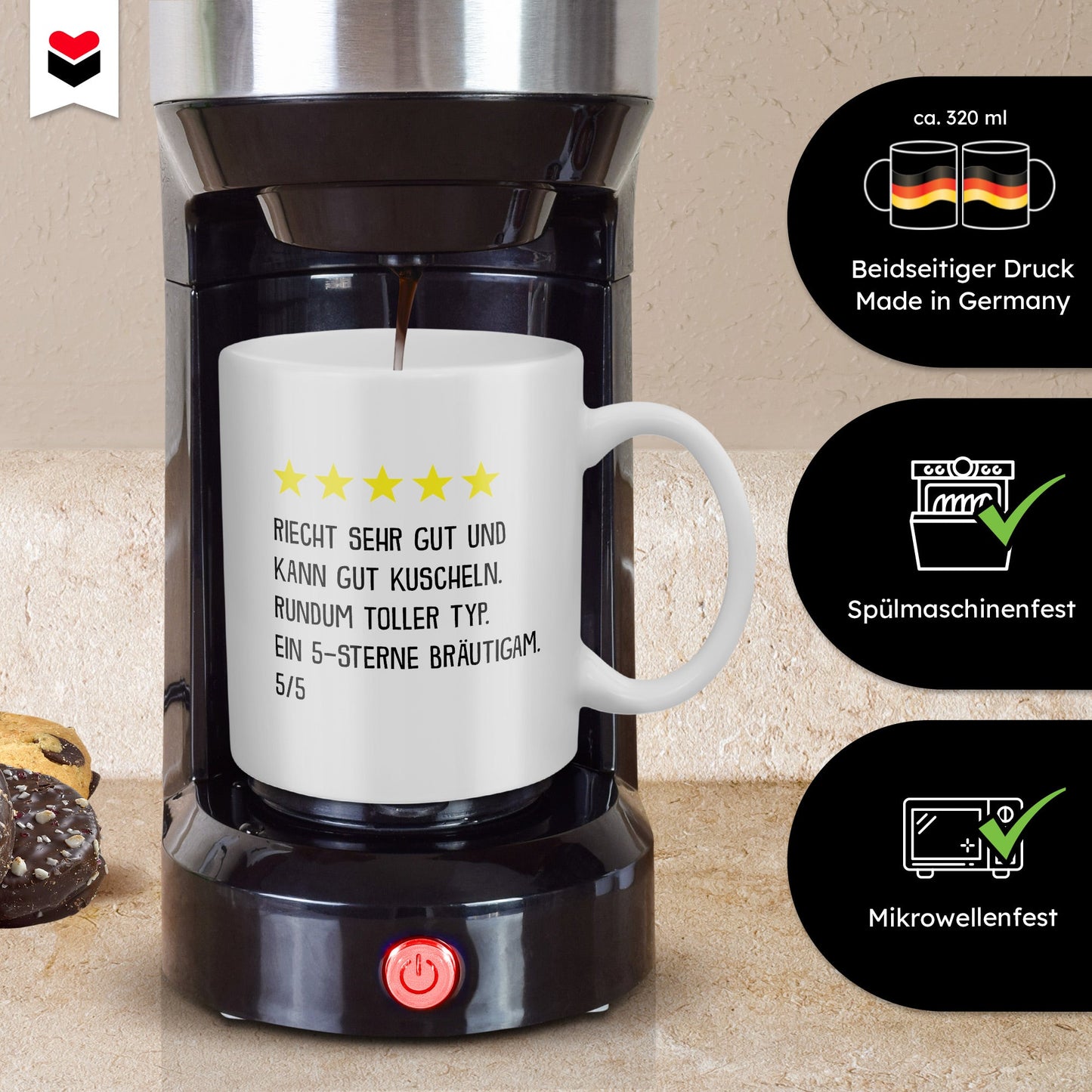 22Feels® Bräutigam Geschenk zur Hochzeit - Tasse mit Spruch: 5 Sterne Bräutigam (Weiss, 320ml)-Weisse Tasse 320ml-22Feels