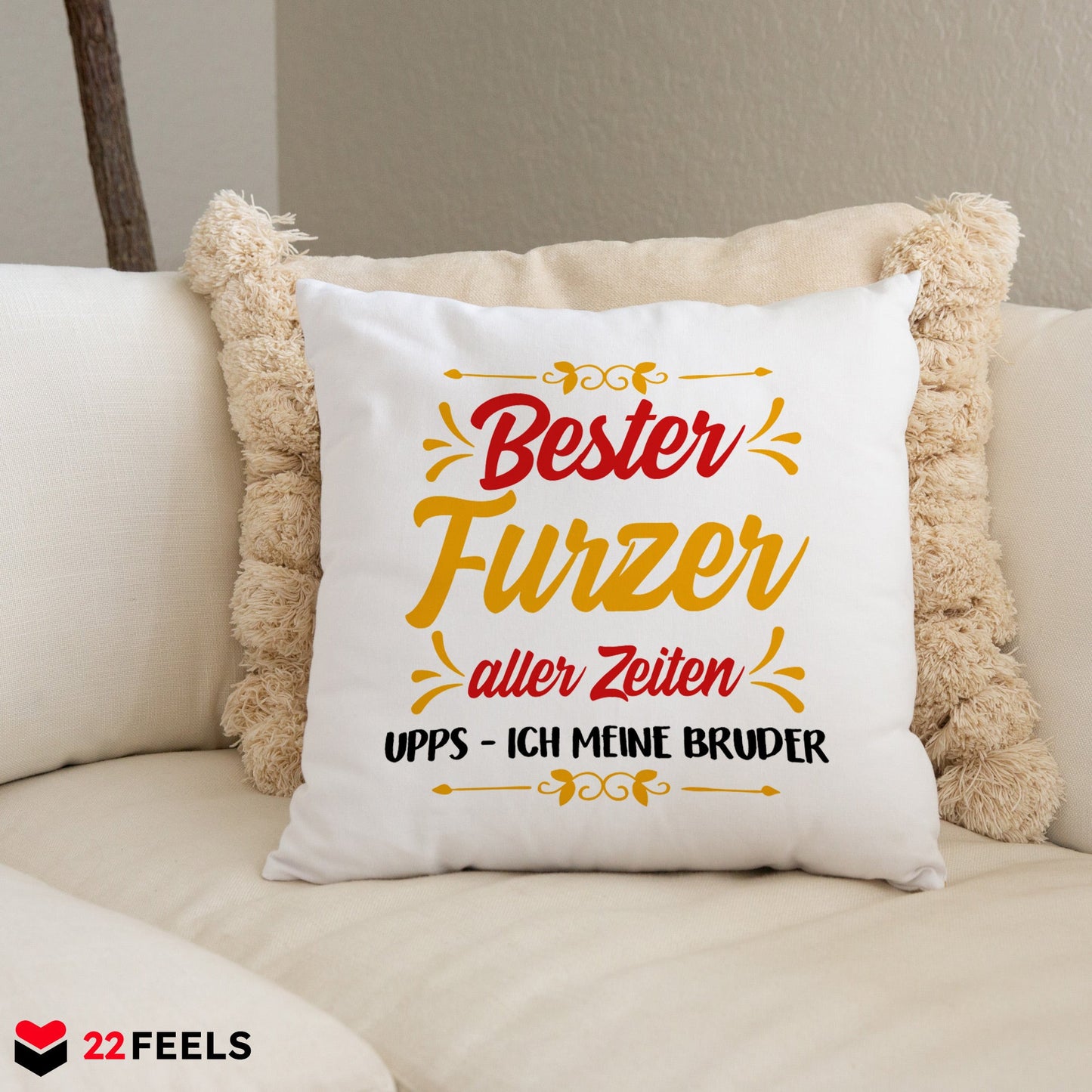22Feels® Bruder Geschenk - Kissen mit Spruch (Weiss 40x40cm)-Kissen Weiss 40x40-22Feels