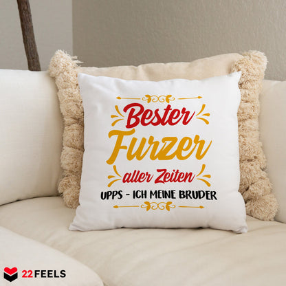 22Feels® Bruder Geschenk - Kissen mit Spruch (Weiss 40x40cm)-Kissen Weiss 40x40-22Feels